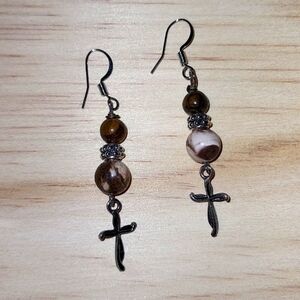 Dalmatian jasper dangle earrings nickel plated